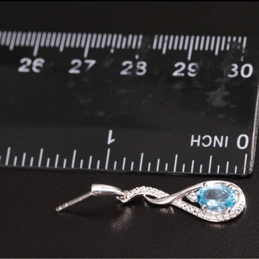 3 PIECES-Blue & White Topaz 925 Strlng Silver Necklace, Bolo Bracelet & Earrings - Picture 4 of 8